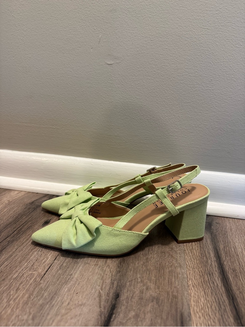 Journee Collection Light Green Bow Slingback Block Heels